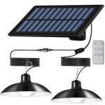 Cprnru Solar Shed Lights, 1-to-2 Solar Pendant Lights, Outdoor Hanging Lights with Remote & Dusk to Dawn, Waterproof for Shed Barn Gazebo Garage