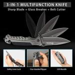 NedFoss EDC Pocket Knife for Men, 3-in-1 Tactical Multitool Folding Knife with Glass Breaker & Seat Belt Cutter, Work Fishing Knives for Outdoor Camping, Emergency Rescue(FA46)