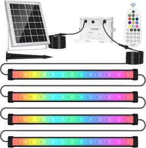 MEIKEE Solar RGBW LED Wall Washer Light 4 in 1, IP66 Waterproof Color Changing Solar Wall Strip Lights Bar with Remote, Solar Flood Light for Outdoor Indoor Halloween Christmas Stage Lighting