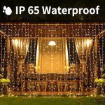 XINXIANLIAN 300LED Solar Curtain Lights Outdoor Indoor 8 Modes Solar Fairy Curtain String Lights Waterproof Twinkle Lights for Home Garden Patio Gazebo(Warm White)