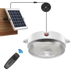 SunBonar Solar Ceiling Light Motion Sensor, Dimmable 6000K/4000K/3200K 5 Modes Daytime Available Solar Shed Lights with ON Off Switch & Remote Outdoor/Indoor Lights for Home Barn Shop Porch Patio