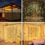 XINXIANLIAN 300LED Solar Curtain Lights Outdoor Indoor 8 Modes Solar Fairy Curtain String Lights Waterproof Twinkle Lights for Home Garden Patio Gazebo(Warm White)