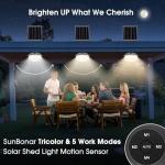 SunBonar Solar Ceiling Light Motion Sensor, Dimmable 6000K/4000K/3200K 5 Modes Daytime Available Solar Shed Lights with ON Off Switch & Remote Outdoor/Indoor Lights for Home Barn Shop Porch Patio