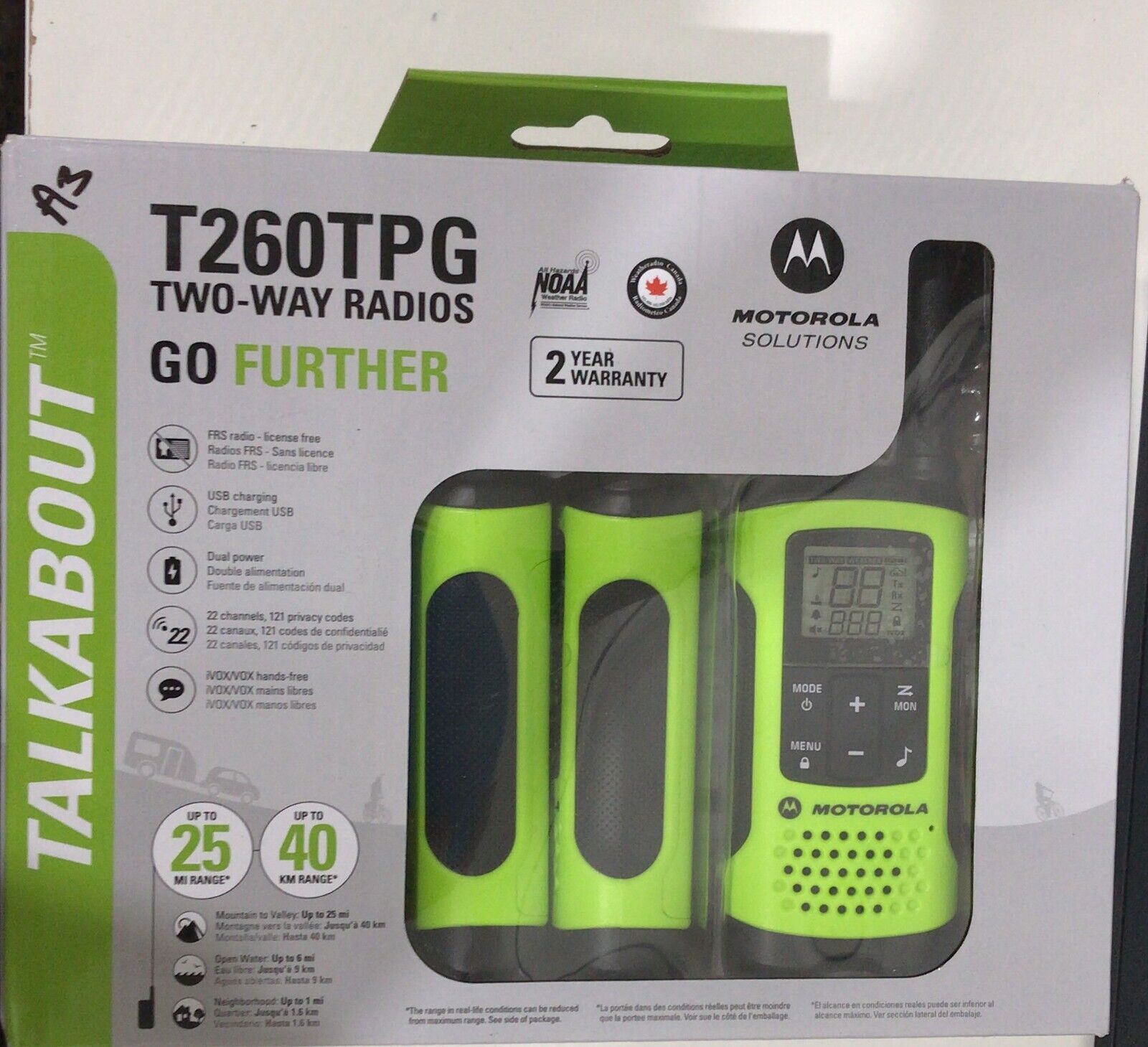 Motorola Talkabout T260TPG 22-Channel Walkie Talkies