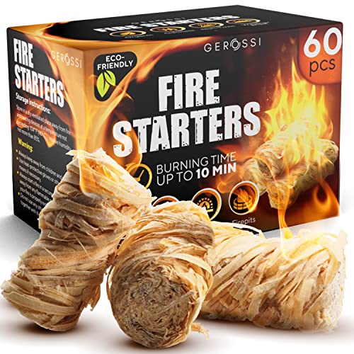 Natural Pine Fire Starters - 60 Pack, 10 Min Burn