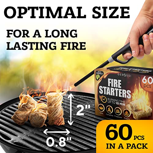 Natural Pine Fire Starters - 60 Pack, 10 Min Burn