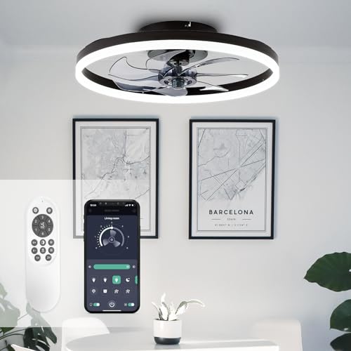 STERREN 20'' Modern Low Profile Ceiling Fan with Light