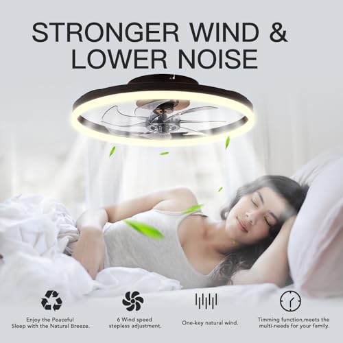 STERREN 20'' Modern Low Profile Ceiling Fan with Light