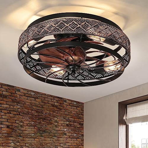Low Profile Caged Ceiling Fan with Remote Light