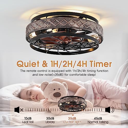 Low Profile Caged Ceiling Fan with Remote Light