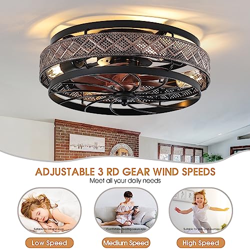 Low Profile Caged Ceiling Fan with Remote Light