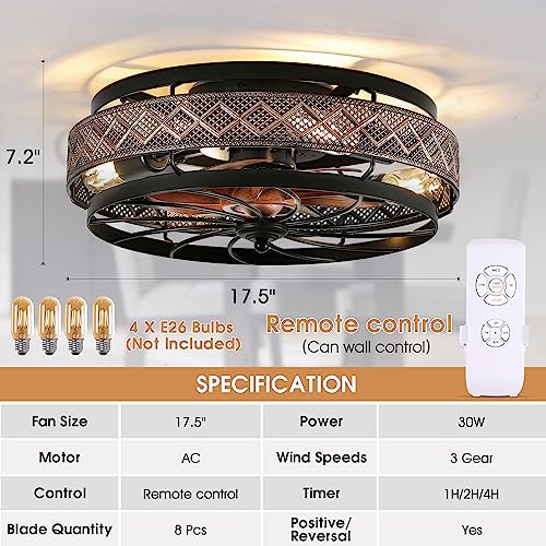 Low Profile Caged Ceiling Fan with Remote Light