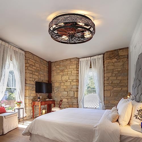 Low Profile Caged Ceiling Fan with Remote Light