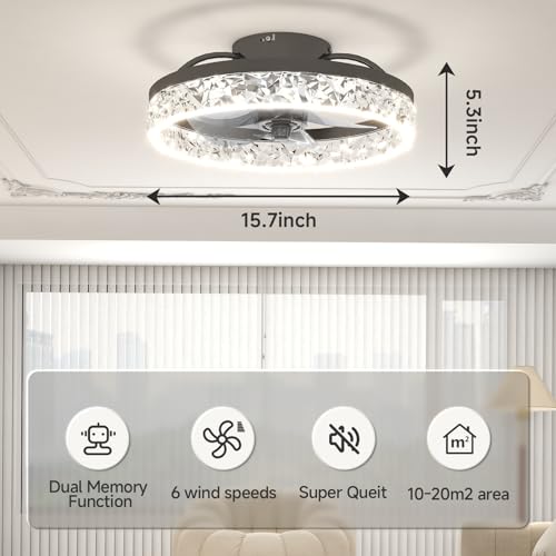 Black Bladeless Ceiling Fan with Light and Remote