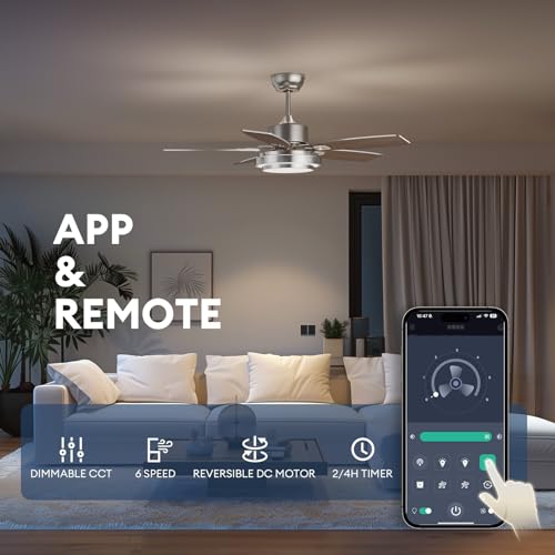 42 Inch Modern Silver Ceiling Fan with Remote