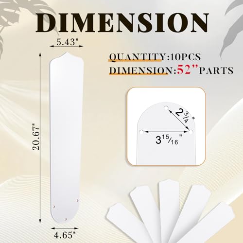 20" Waterproof Ceiling Fan Replacement Blades - 10 Pcs