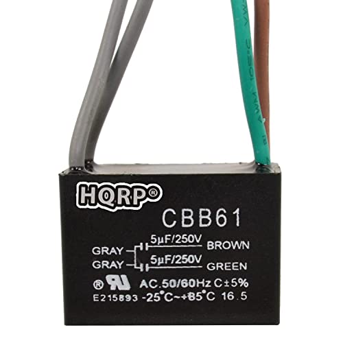 HQRP 5uf+5uf 4-Wire Ceiling Fan Capacitor