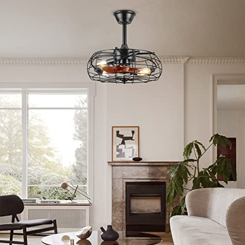 Asyko Black Caged Ceiling Fan with Remote
