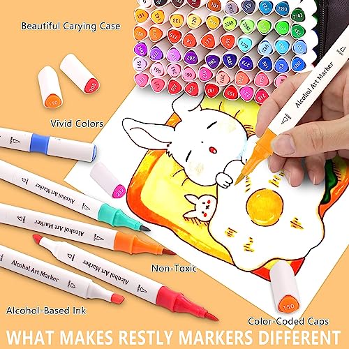 RESTLY 120 Alcohol Markers Set with Brush Tip