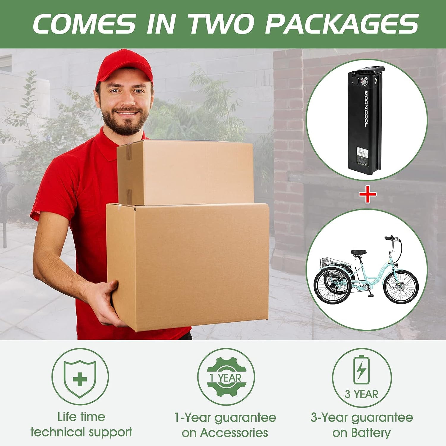 Mooncool 350W 3-Wheel Electric Trike for Adults