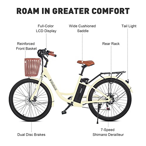 Viribus Women's Electric Bike with Basket & 40+ Mile Range