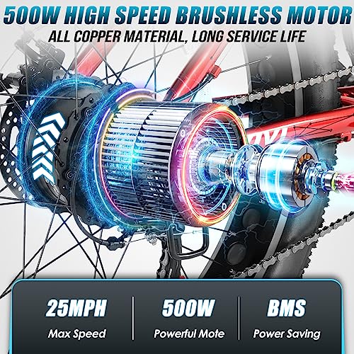 Vivi 26" Fat Tire Electric Mountain Bike, 500W