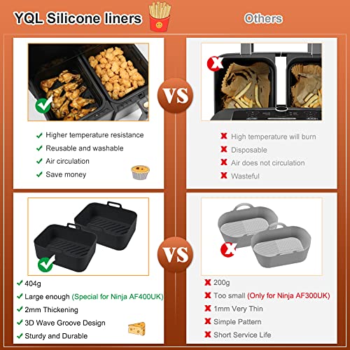 2PCS Silicone Liner for Ninja Foodi Dual 10.4L Air Fryer