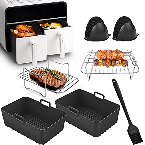 Ninja, fodere in silicone per friggitrice ad aria, 3 pezzi, per friggitrice ad aria Ninja AF500UK, accessori riutilizzabili per friggitrice ad aria Ninja Foodi Flexdrawer, doppia friggitrice ad aria