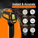 Infrared Thermometer Non-Contact Digital Laser Temperature Gun -58°F to 1112°F (-50℃~600℃) - for Vehicle Repair, Cooking, Food, Meat, Grilling, Pizza Oven, Freezer, Candy and HVAC-Not for Humans