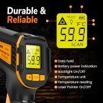 Infrared Thermometer Non-Contact Digital Laser Temperature Gun -58°F to 1112°F (-50℃~600℃) - for Vehicle Repair, Cooking, Food, Meat, Grilling, Pizza Oven, Freezer, Candy and HVAC-Not for Humans