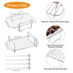 2 Pcs Air Fryer Rack, 304 Stainless Steel Double Layer Rack Kitchen Air Fryer Accessories, with 4 Skewers and Brush Air Fryer Rack Suitable for Double Basket Air Fryer, Roasting Oven, Microwave