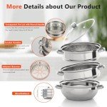 Chynalys Large Stainless Steel 3-Tier Steamer Pot
