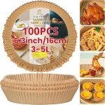 100 Pcs Round Air Fryer Liners - 6.3 Inch