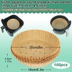 100-Pack Disposable Air Fryer Liners - 8 Inch
