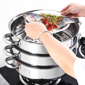 Chynalys Large Stainless Steel 3-Tier Steamer Pot