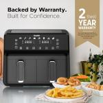 Keplin 9L Dual Zone Air Fryer - 2700W Energy-Saving Cooker with 6 Cooking Functions - Extra-Large Capacity for Healthy Meals - Roast, Bake, Dehydrate, Crisp - Family Size (9L)