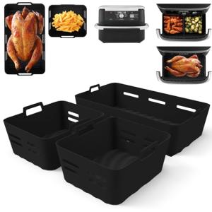 Ninja Flexi Drawer 10.4L Air Fryer Accessories, Upgraded Version with Ventilation Holes, Reusable 3 Pcs Air Fryer Liners for Air Fryer AF500UK (3 Packs Black)