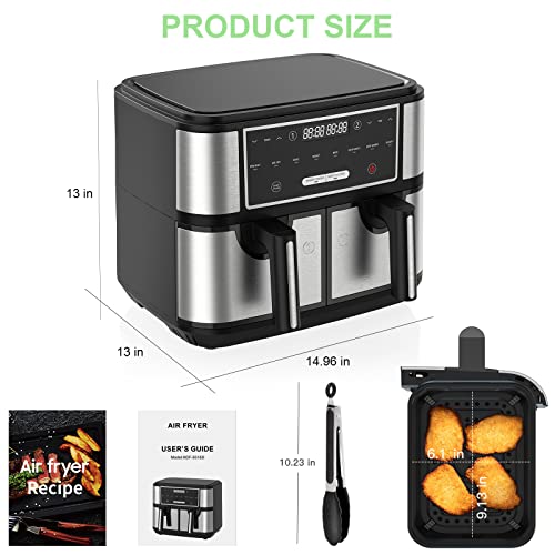 EUARY 9L Dual Basket Air Fryer Oven, 8-in-1 Compact