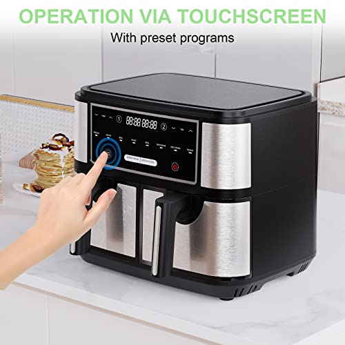 EUARY 9L Dual Basket Air Fryer Oven, 8-in-1 Compact