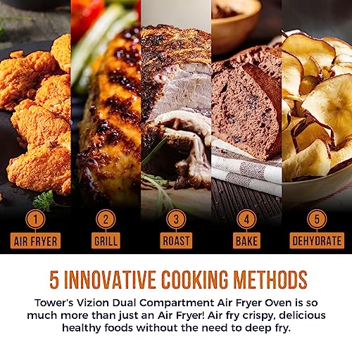 Tower T17102 Air Fryer Oven, Dual Compartment, 11L, Black
