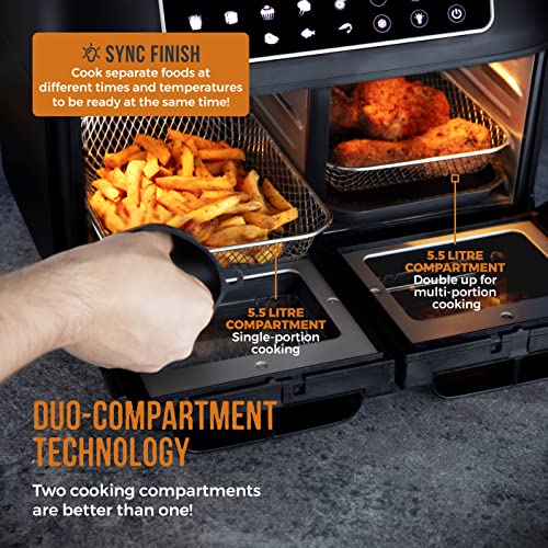 Tower T17102 Air Fryer Oven, Dual Compartment, 11L, Black