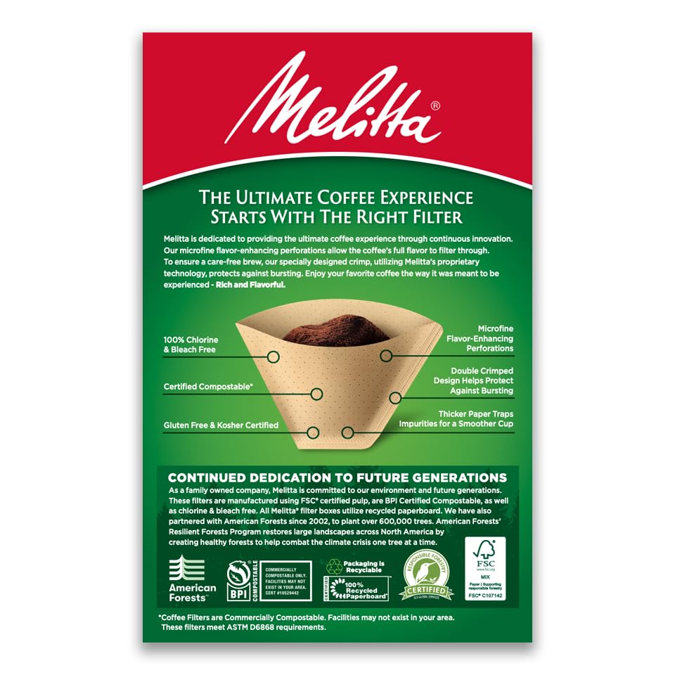 Melitta Unbleached Coffee Filters, 100 Count, 6-Pack