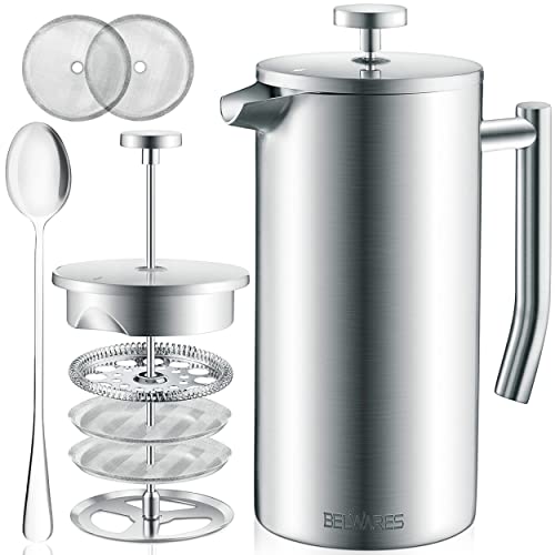 Belwares Stainless Steel French Press with Extra Filters