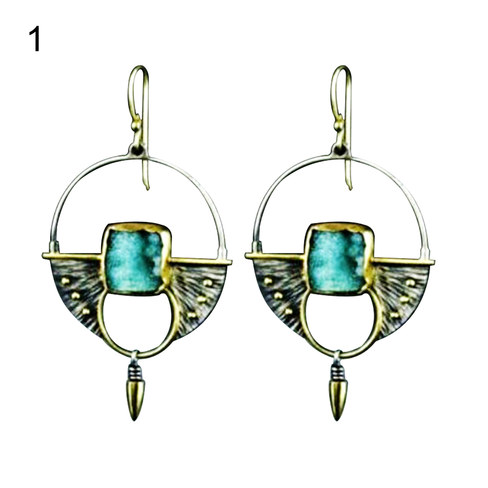 Vintage Women’s Faux Moonstone Round Dangle Earrings