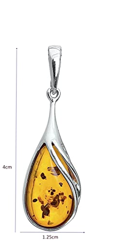 Brown Amber Long Drop Pendant in Sterling Silver