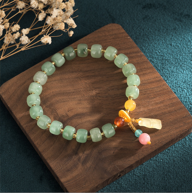 Green Jade and Citrine Bead Charm Bracelet
