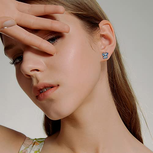 Aquamarine Butterfly Stud Earrings in Sterling Silver