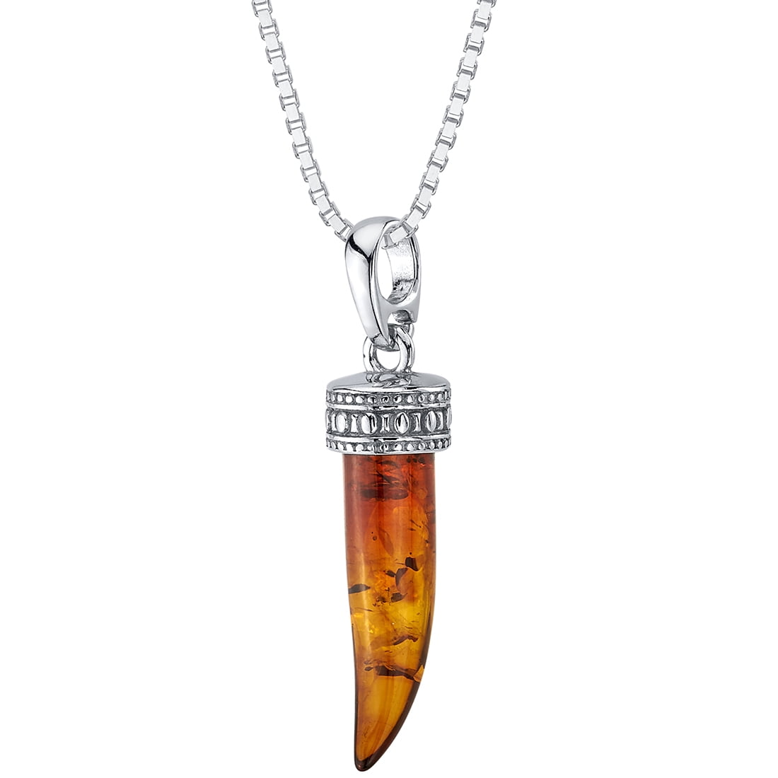 Baltic Amber Silver Horn Pendant Necklace 18