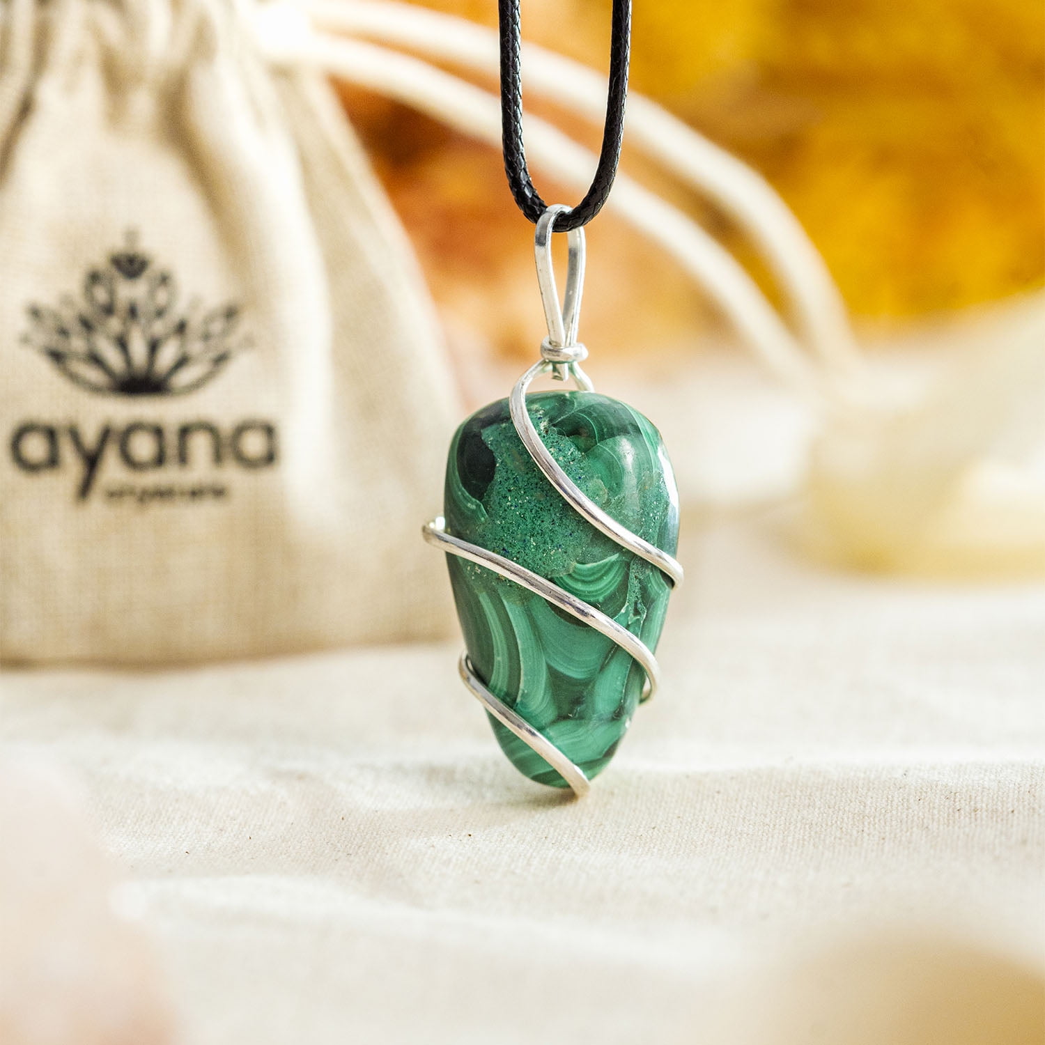 Malachite Healing Crystal Pendant Necklace for Energy