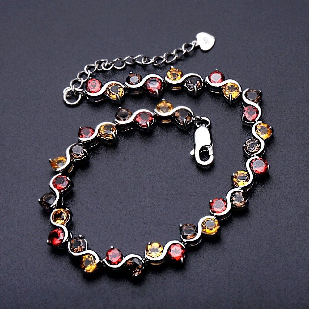 Garnet Citrine Smoky Quartz Sterling Silver Bracelet